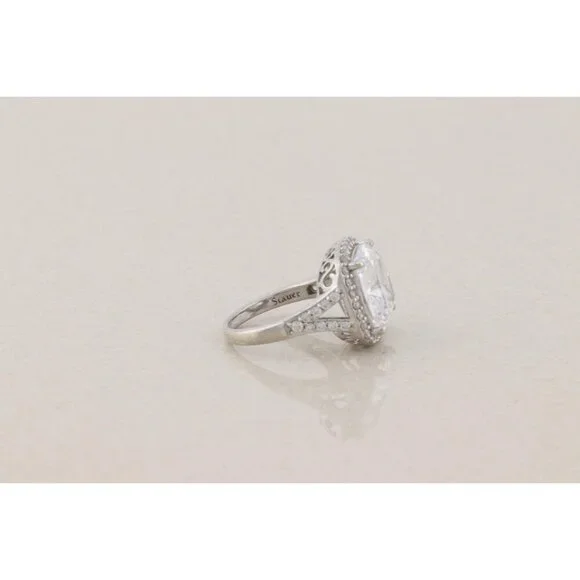 Sterling Silver Cushion Cut Cubic Zirconia Halo Ring Size 6 1/4 Sparkly - Picture 8 of 8